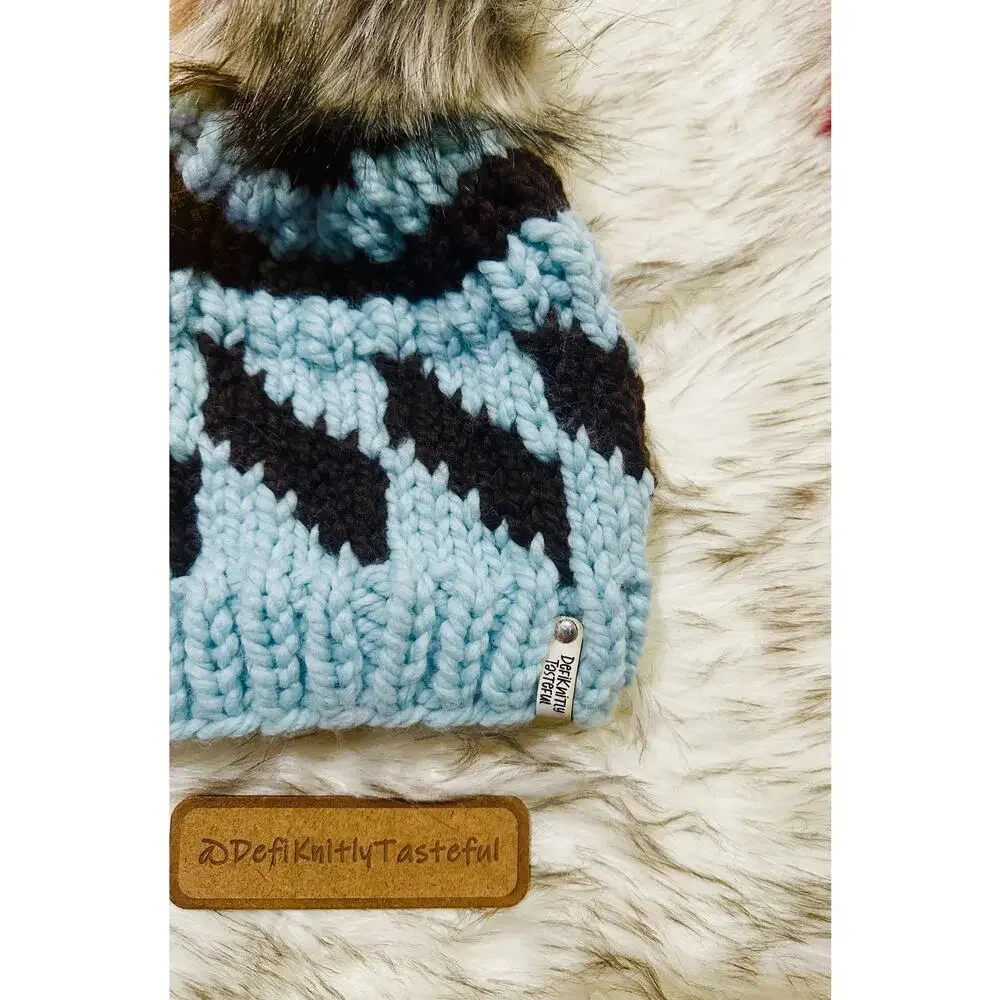 Hand Knit Tilt A Whirl Beanie: Cozy Winter Hat with Faux Fur Pom